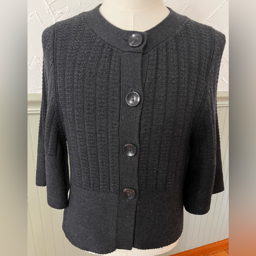 Banana Republic Black Cardigan Sweater Womens Ribbed Button Up Wool Medium